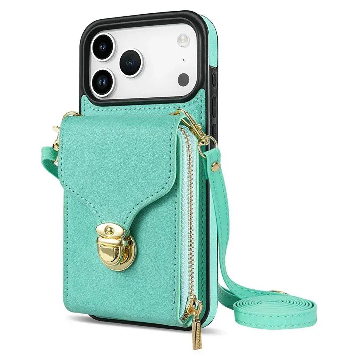 Buy Detachable Lanyard Leather Case Wallet Case Card Slot Shockproof Kickstand Zipper Closure Flip Leather Case for iPhone,Briana at Caseles-iPhone 17 Pro Max, Black