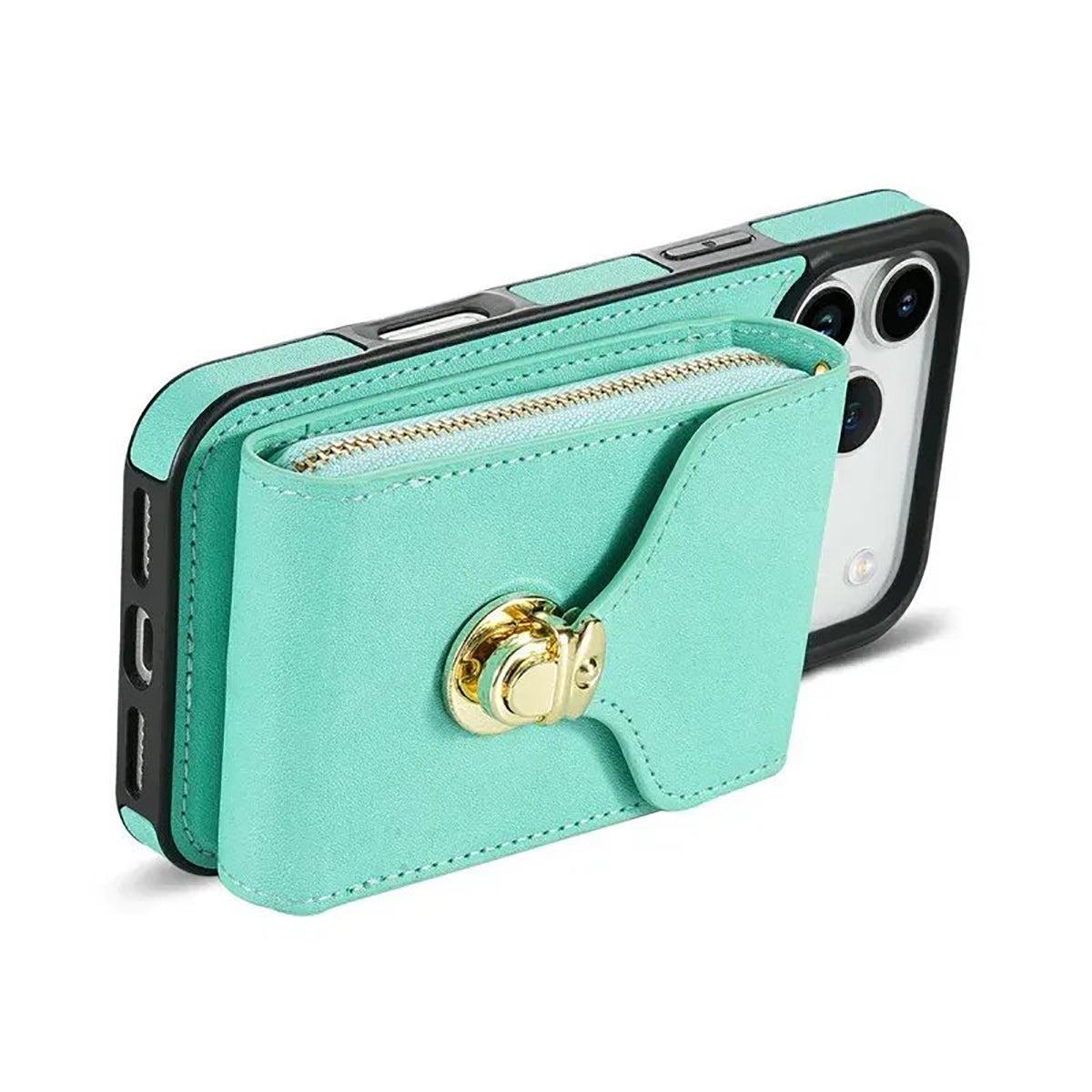 Buy Detachable Lanyard Leather Case Wallet Case Card Slot Shockproof Kickstand Zipper Closure Flip Leather Case for iPhone,Briana at Caseles-iPhone 17 Pro Max, Black