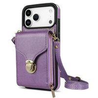 Buy Detachable Lanyard Leather Case Wallet Case Card Slot Shockproof Kickstand Zipper Closure Flip Leather Case for iPhone,Briana at Caseles-iPhone 17 Pro Max, Black