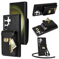 Buy Detachable Lanyard Leather Case Wallet Case Card Slot Shockproof Kickstand Zipper Closure Flip Leather Case for iPhone,Briella at Caseles-Samsung Galaxy S24 Ultra, Black