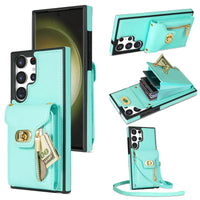 Buy Detachable Lanyard Leather Case Wallet Case Card Slot Shockproof Kickstand Zipper Closure Flip Leather Case for iPhone,Briella at Caseles-Samsung Galaxy S24 Ultra, Green