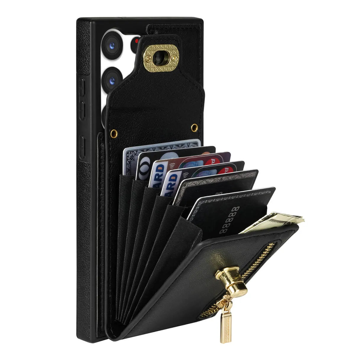 Buy Detachable Lanyard Leather Case Wallet Case Card Slot Shockproof Kickstand Zipper Closure Flip Leather Case for iPhone,Briella at Caseles-Samsung Galaxy S24 Ultra, Pink
