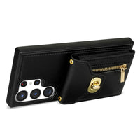 Buy Detachable Lanyard Leather Case Wallet Case Card Slot Shockproof Kickstand Zipper Closure Flip Leather Case for iPhone,Briella at Caseles-Samsung Galaxy S24 Ultra, Pink