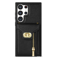Buy Detachable Lanyard Leather Case Wallet Case Card Slot Shockproof Kickstand Zipper Closure Flip Leather Case for iPhone,Briella at Caseles-Samsung Galaxy S24 Ultra, Pink