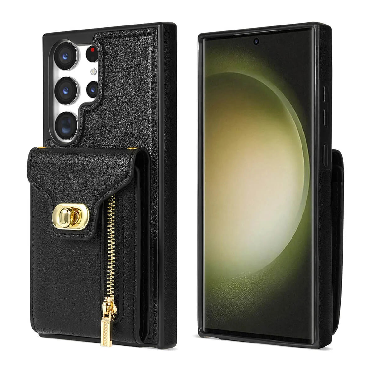 Buy Detachable Lanyard Leather Case Wallet Case Card Slot Shockproof Kickstand Zipper Closure Flip Leather Case for iPhone,Briella at Caseles-Samsung Galaxy S24 Ultra, Pink