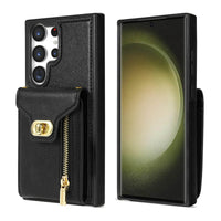 Buy Detachable Lanyard Leather Case Wallet Case Card Slot Shockproof Kickstand Zipper Closure Flip Leather Case for iPhone,Briella at Caseles-Samsung Galaxy S24 Ultra, Pink