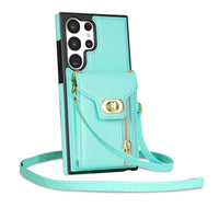 Buy Detachable Lanyard Leather Case Wallet Case Card Slot Shockproof Kickstand Zipper Closure Flip Leather Case for iPhone,Briella at Caseles-Samsung Galaxy S24 Ultra, Pink
