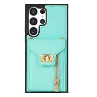Buy Detachable Lanyard Leather Case Wallet Case Card Slot Shockproof Kickstand Zipper Closure Flip Leather Case for iPhone,Briella at Caseles-Samsung Galaxy S24 Ultra, Pink