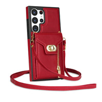 Buy Detachable Lanyard Leather Case Wallet Case Card Slot Shockproof Kickstand Zipper Closure Flip Leather Case for iPhone,Briella at Caseles-Samsung Galaxy S24 Ultra, Pink