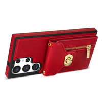 Buy Detachable Lanyard Leather Case Wallet Case Card Slot Shockproof Kickstand Zipper Closure Flip Leather Case for iPhone,Briella at Caseles-Samsung Galaxy S24 Ultra, Pink