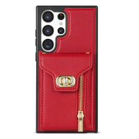 Buy Detachable Lanyard Leather Case Wallet Case Card Slot Shockproof Kickstand Zipper Closure Flip Leather Case for iPhone,Briella at Caseles-Samsung Galaxy S24 Ultra, Pink