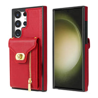Buy Detachable Lanyard Leather Case Wallet Case Card Slot Shockproof Kickstand Zipper Closure Flip Leather Case for iPhone,Briella at Caseles-Samsung Galaxy S24 Ultra, Pink