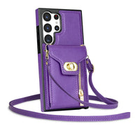 Buy Detachable Lanyard Leather Case Wallet Case Card Slot Shockproof Kickstand Zipper Closure Flip Leather Case for iPhone,Briella at Caseles-Samsung Galaxy S24 Ultra, Pink