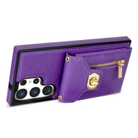 Buy Detachable Lanyard Leather Case Wallet Case Card Slot Shockproof Kickstand Zipper Closure Flip Leather Case for iPhone,Briella at Caseles-Samsung Galaxy S24 Ultra, Pink