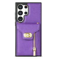 Buy Detachable Lanyard Leather Case Wallet Case Card Slot Shockproof Kickstand Zipper Closure Flip Leather Case for iPhone,Briella at Caseles-Samsung Galaxy S24 Ultra, Pink