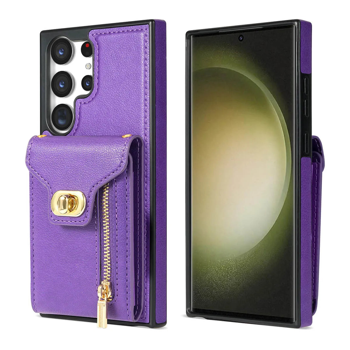 Buy Detachable Lanyard Leather Case Wallet Case Card Slot Shockproof Kickstand Zipper Closure Flip Leather Case for iPhone,Briella at Caseles-Samsung Galaxy S24 Ultra, Pink