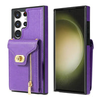 Buy Detachable Lanyard Leather Case Wallet Case Card Slot Shockproof Kickstand Zipper Closure Flip Leather Case for iPhone,Briella at Caseles-Samsung Galaxy S24 Ultra, Pink