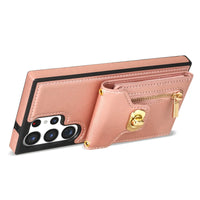 Buy Detachable Lanyard Leather Case Wallet Case Card Slot Shockproof Kickstand Zipper Closure Flip Leather Case for iPhone,Briella at Caseles-Samsung Galaxy S24 Ultra, Pink