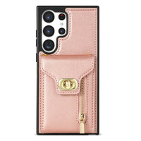 Buy Detachable Lanyard Leather Case Wallet Case Card Slot Shockproof Kickstand Zipper Closure Flip Leather Case for iPhone,Briella at Caseles-Samsung Galaxy S24 Ultra, Pink
