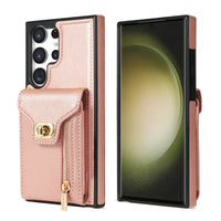 Buy Detachable Lanyard Leather Case Wallet Case Card Slot Shockproof Kickstand Zipper Closure Flip Leather Case for iPhone,Briella at Caseles-Samsung Galaxy S24 Ultra, Pink