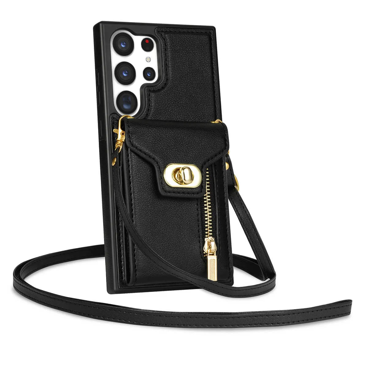 Buy Detachable Lanyard Leather Case Wallet Case Card Slot Shockproof Kickstand Zipper Closure Flip Leather Case for iPhone,Briella at Caseles-Samsung Galaxy S24 Ultra, Pink