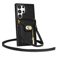 Buy Detachable Lanyard Leather Case Wallet Case Card Slot Shockproof Kickstand Zipper Closure Flip Leather Case for iPhone,Briella at Caseles-Samsung Galaxy S24 Ultra, Pink