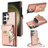 Buy Detachable Lanyard Leather Case Wallet Case Card Slot Shockproof Kickstand Zipper Closure Flip Leather Case for iPhone,Briella at Caseles-Samsung Galaxy S24 Ultra, Pink
