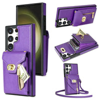 Buy Detachable Lanyard Leather Case Wallet Case Card Slot Shockproof Kickstand Zipper Closure Flip Leather Case for iPhone,Briella at Caseles-Samsung Galaxy S24 Ultra, Purple