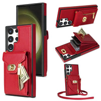 Buy Detachable Lanyard Leather Case Wallet Case Card Slot Shockproof Kickstand Zipper Closure Flip Leather Case for iPhone,Briella at Caseles-Samsung Galaxy S24 Ultra, Red