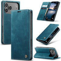 Buy Magnetic Flip Leather Card Wallet Case for iPhone, Kickstand & Drop Protection, BROOKS at Caseles-iPhone 17 Pro Max, BJM-Blue