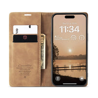 Buy Magnetic Flip Leather Card Wallet Case for iPhone, Kickstand & Drop Protection, BROOKS at Caseles-iPhone 17 Pro Max, BJM-Coffee