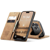 Buy Magnetic Flip Leather Card Wallet Case for iPhone, Kickstand & Drop Protection, BROOKS at Caseles-iPhone 17 Pro Max, BJM-Coffee