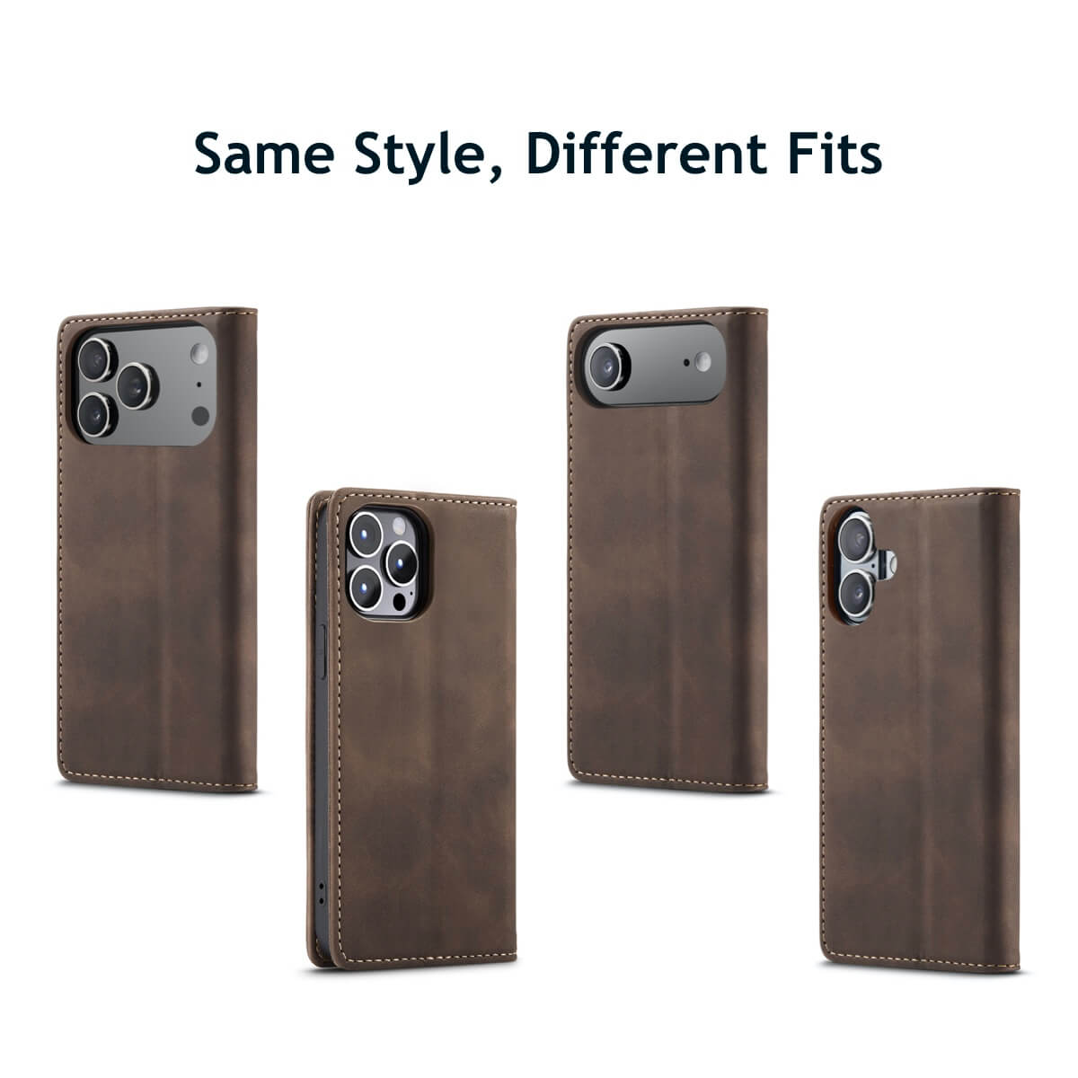 Buy Magnetic Flip Leather Card Wallet Case for iPhone, Kickstand & Drop Protection, BROOKS at Caseles-iPhone 17 Pro Max, BJM-Coffee