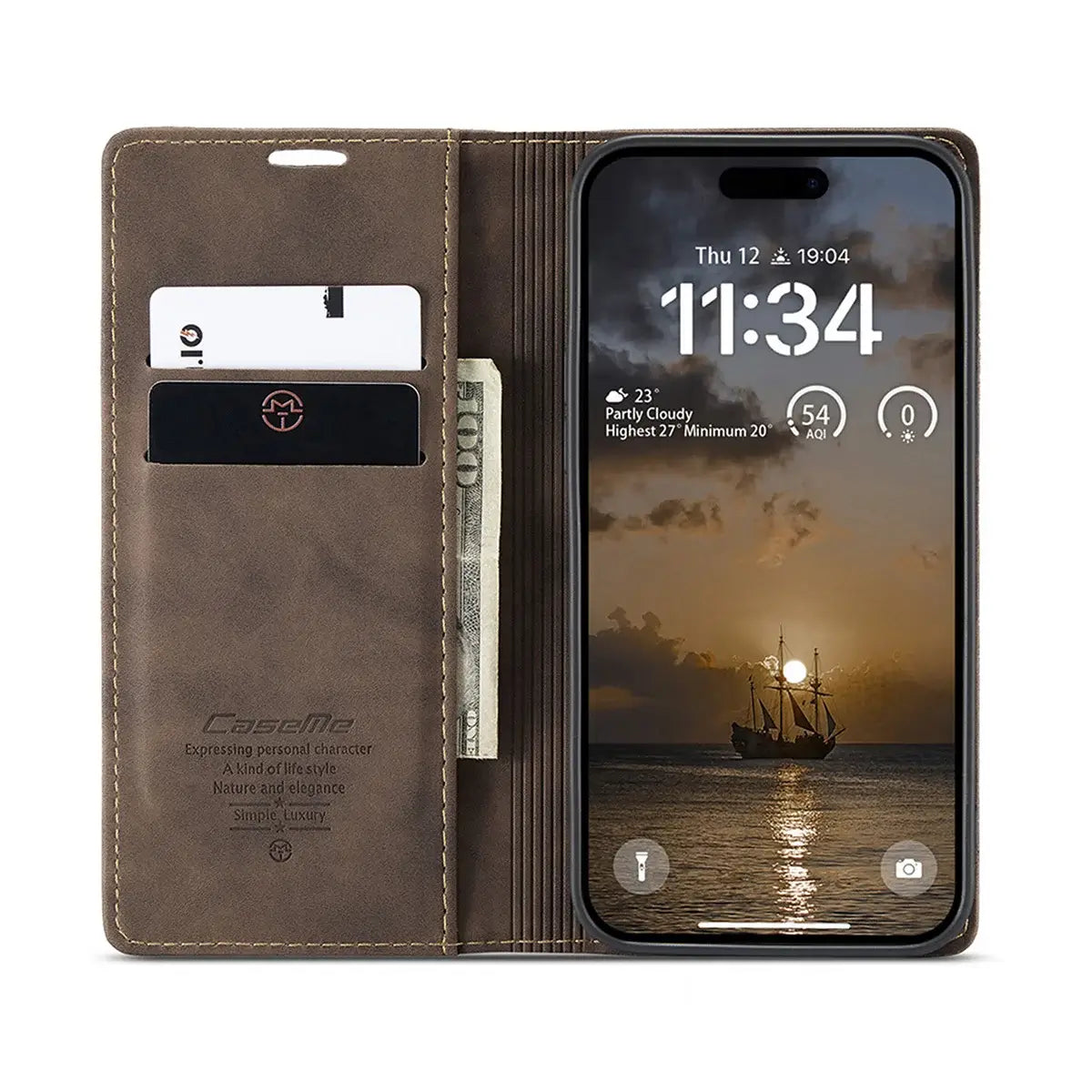 Buy Magnetic Flip Leather Card Wallet Case for iPhone, Kickstand & Drop Protection, BROOKS at Caseles-iPhone 17 Pro Max, BJM-Coffee