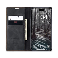Buy Magnetic Flip Leather Card Wallet Case for iPhone, Kickstand & Drop Protection, BROOKS at Caseles-iPhone 17 Pro Max, BJM-Coffee