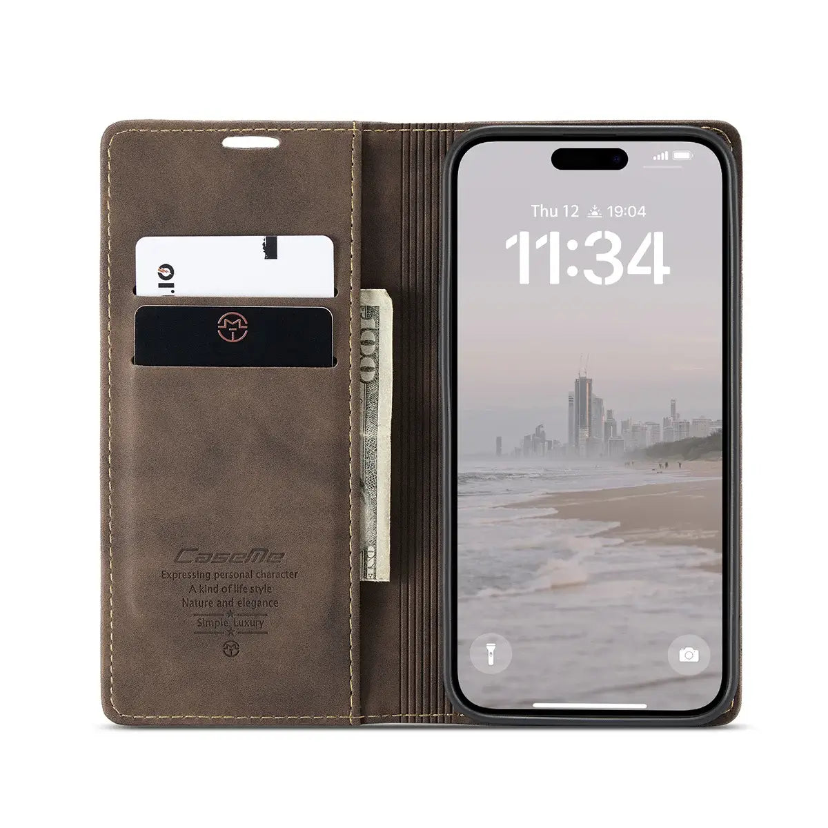 Buy Magnetic Flip Leather Card Wallet Case for iPhone, Kickstand & Drop Protection, BROOKS at Caseles-iPhone 17 Pro Max, BJM-Coffee