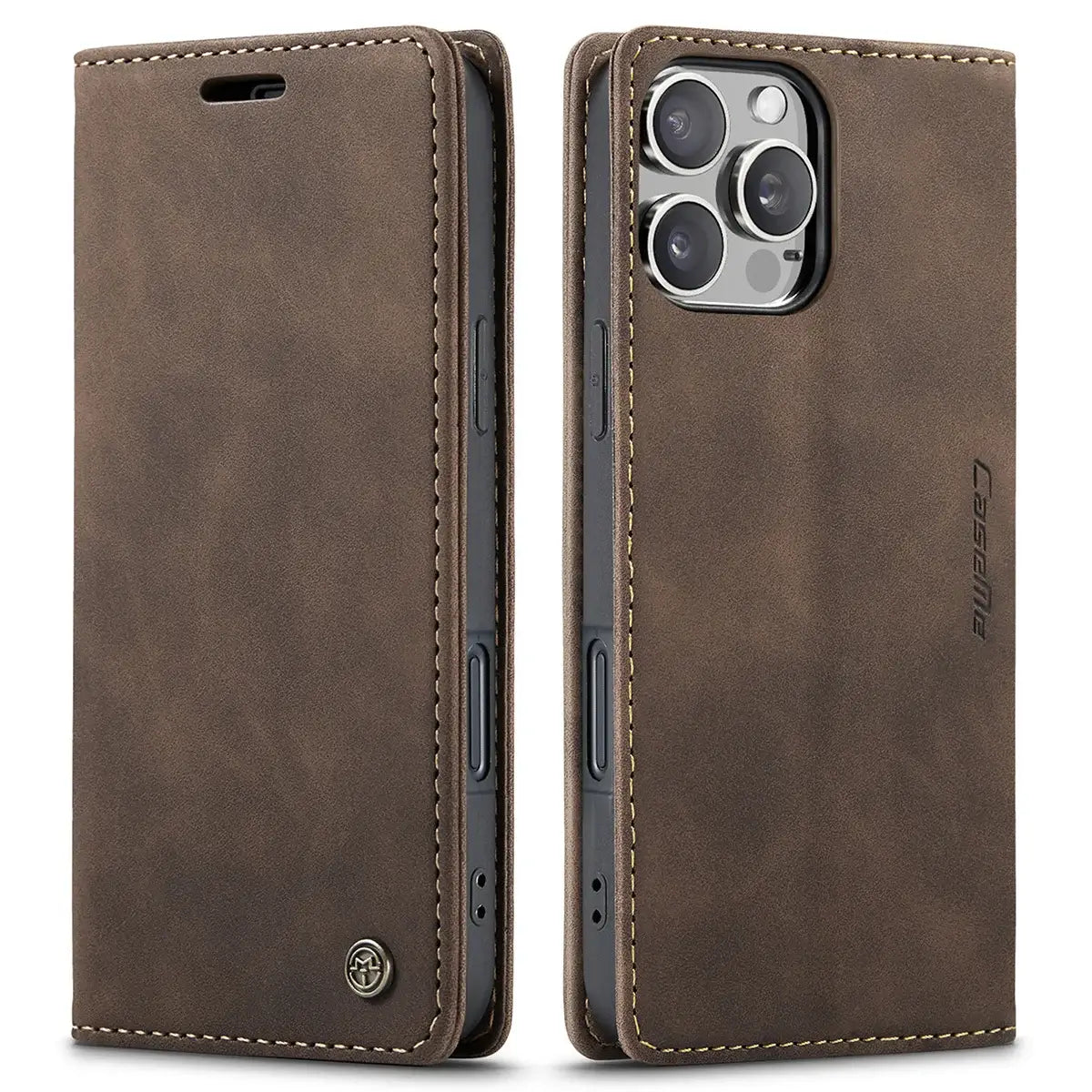 Buy Magnetic Flip Leather Card Wallet Case for iPhone, Kickstand & Drop Protection, BROOKS at Caseles-iPhone 17 Pro Max, BJM-Coffee