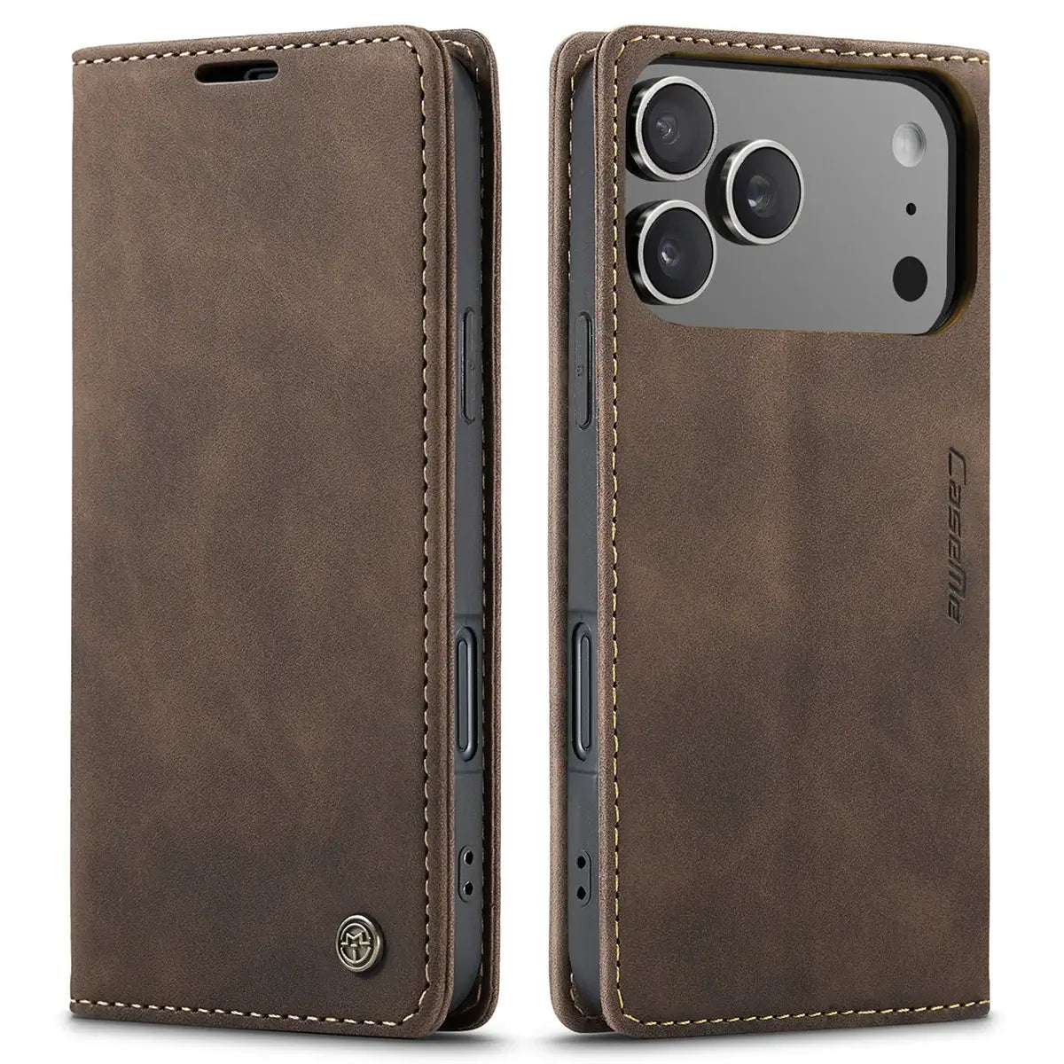 Buy Magnetic Flip Leather Card Wallet Case for iPhone, Kickstand & Drop Protection, BROOKS at Caseles-iPhone 17 Pro Max, BJM-Coffee