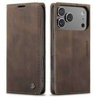 Buy Magnetic Flip Leather Card Wallet Case for iPhone, Kickstand & Drop Protection, BROOKS at Caseles-iPhone 17 Pro Max, BJM-Coffee