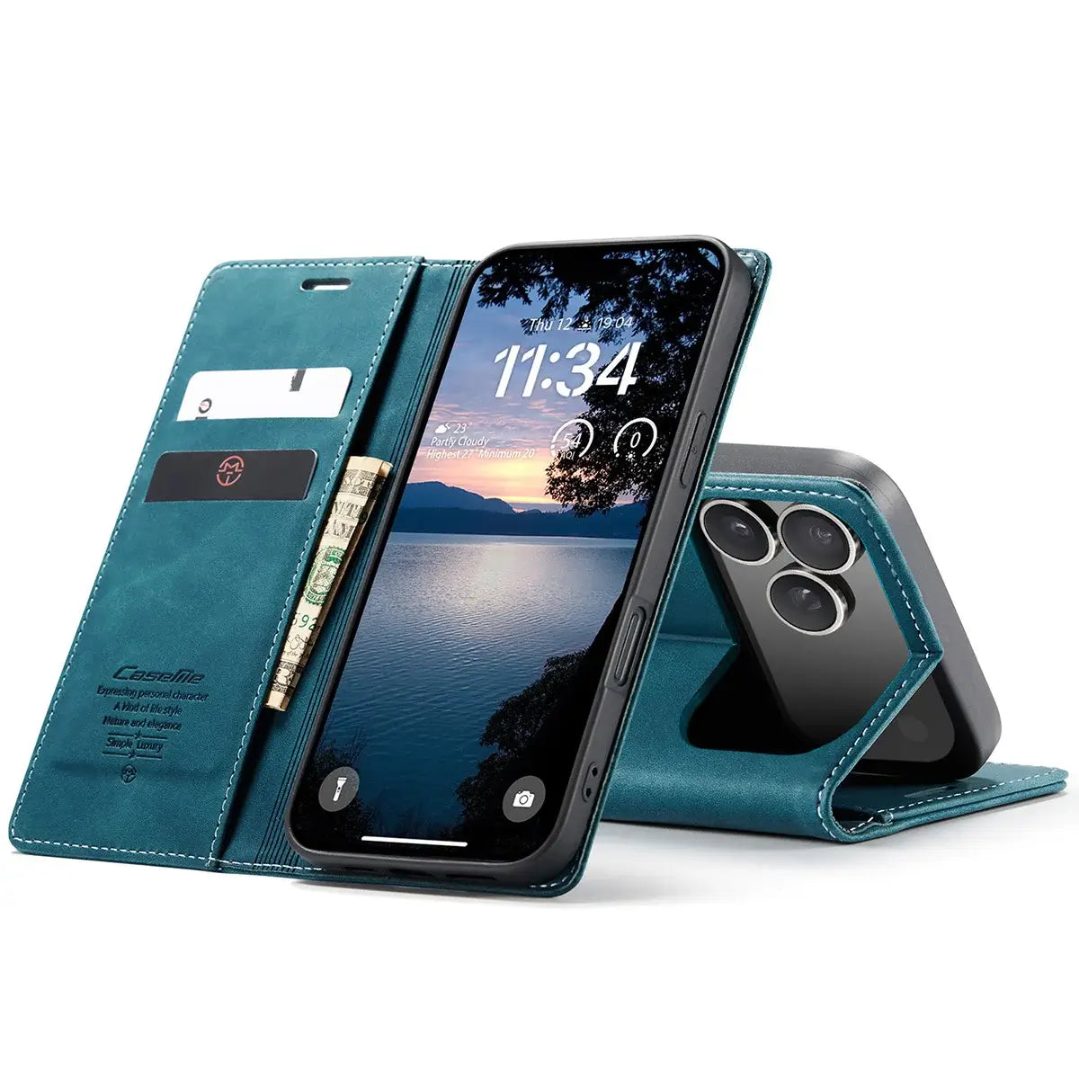 Buy Magnetic Flip Leather Card Wallet Case for iPhone, Kickstand & Drop Protection, BROOKS at Caseles-iPhone 17 Pro Max, BJM-Coffee