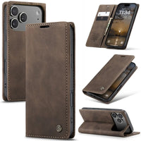Buy Magnetic Flip Leather Card Wallet Case for iPhone, Kickstand & Drop Protection, BROOKS at Caseles-iPhone 17 Pro Max, BJM-Coffee