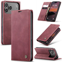 Buy Magnetic Flip Leather Card Wallet Case for iPhone, Kickstand & Drop Protection, BROOKS at Caseles-iPhone 17 Pro Max, BJM-Red