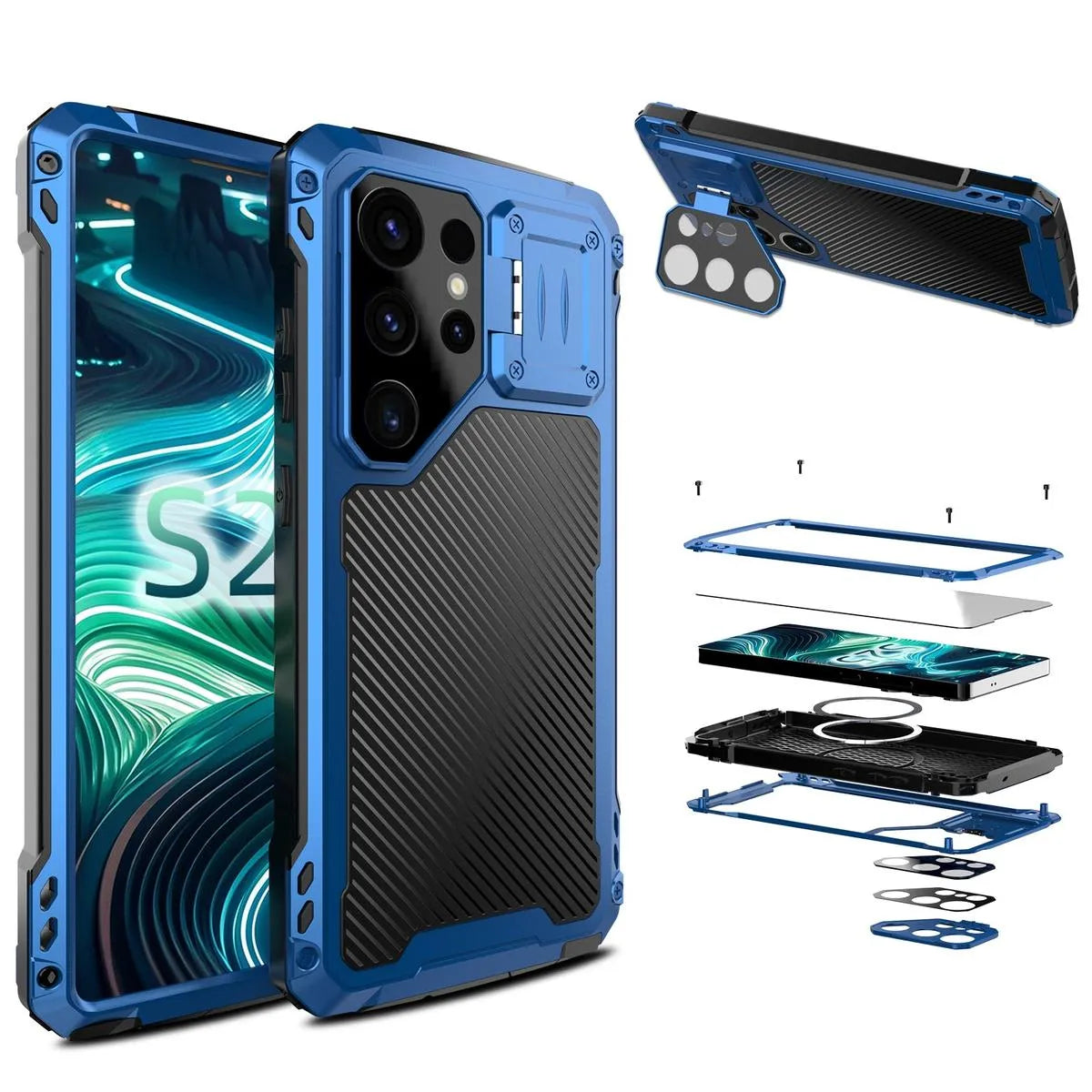 Buy Classic Full Body Metal Armor Phone Case, with Screen Protector, Heavy Duty Defender Shockproof Case - Bulwark at Caseles-Samsung Galaxy S25 Ultra, Black