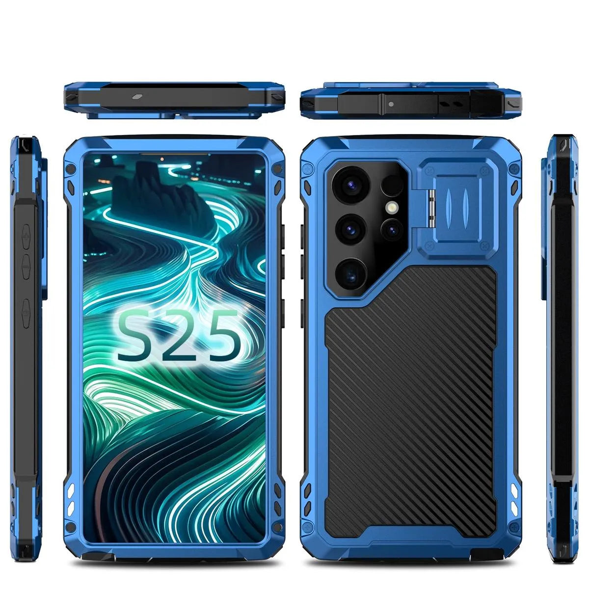 Buy Classic Full Body Metal Armor Phone Case, with Screen Protector, Heavy Duty Defender Shockproof Case - Bulwark at Caseles-Samsung Galaxy S25 Ultra, Black