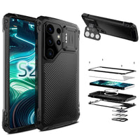 Buy Classic Full Body Metal Armor Phone Case, with Screen Protector, Heavy Duty Defender Shockproof Case - Bulwark at Caseles-Samsung Galaxy S25 Ultra, Black