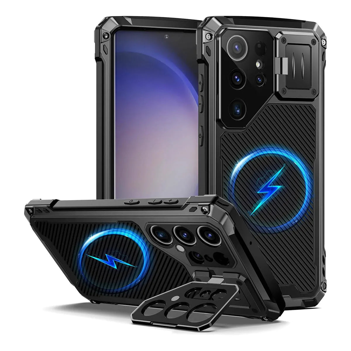 Buy Classic Full Body Metal Armor Phone Case, with Screen Protector, Heavy Duty Defender Shockproof Case - Bulwark at Caseles-Samsung Galaxy S25 Ultra, Black