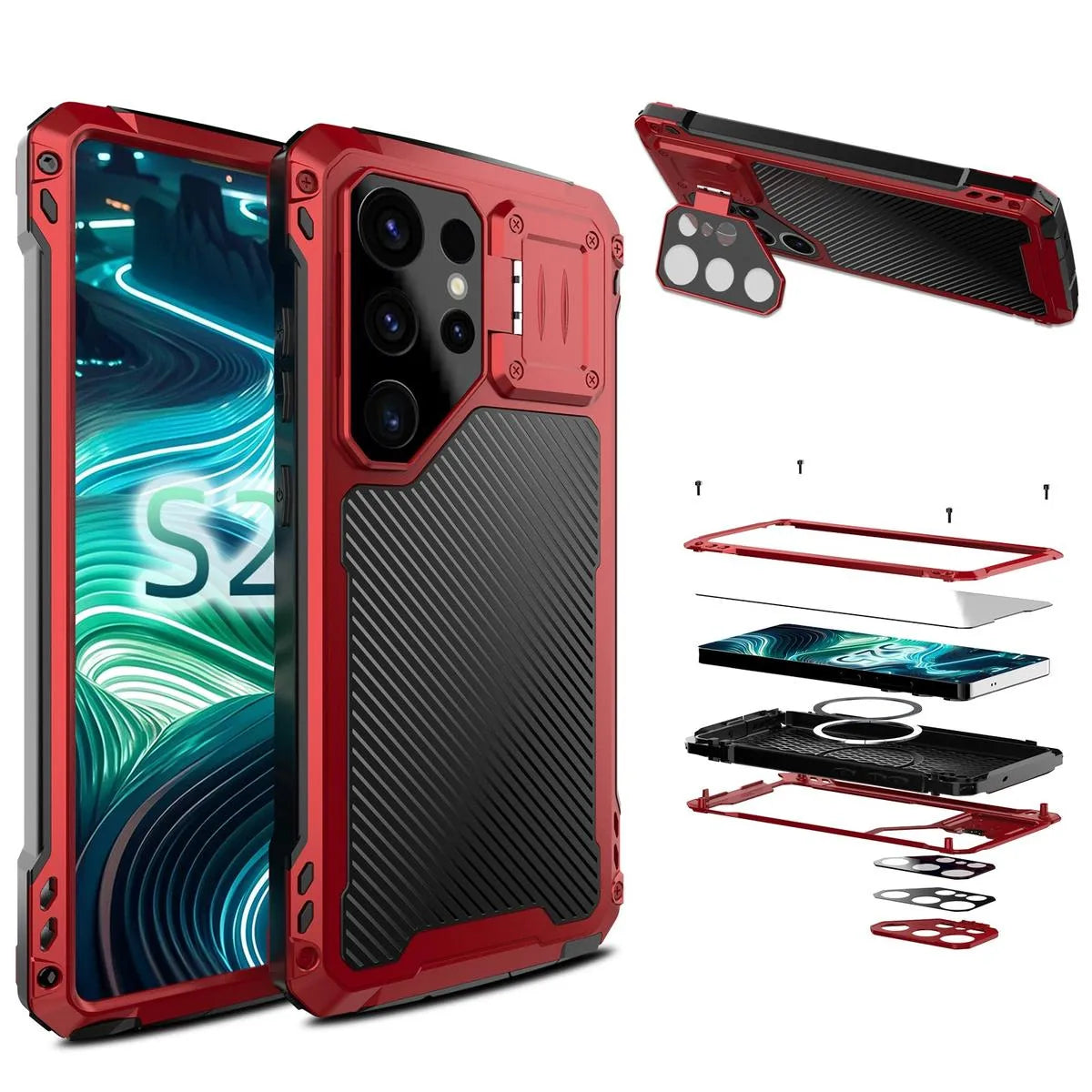 Buy Classic Full Body Metal Armor Phone Case, with Screen Protector, Heavy Duty Defender Shockproof Case - Bulwark at Caseles-Samsung Galaxy S25 Ultra, Black