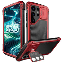 Buy Classic Full Body Metal Armor Phone Case, with Screen Protector, Heavy Duty Defender Shockproof Case - Bulwark at Caseles-Samsung Galaxy S25 Ultra, Red