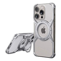 Buy Premium Aluminum Frameless Bumper Case Compatible with iPhone,Cool Design Luxury Metal Shockproof Anti-Scratch Slim Borderless case with Kickstand Magnetic Holder,bumper at Caseles-iPhone 16 Pro Max, Silver