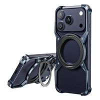 Buy Premium Aluminum Frameless Bumper Case Compatible with iPhone,Cool Design Luxury Metal Shockproof Anti-Scratch Slim Borderless case with Kickstand Magnetic Holder,bumper at Caseles-iPhone 17 Pro Max, Blue
